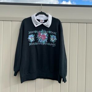 Chic Black Sweater with Floral Embroidery